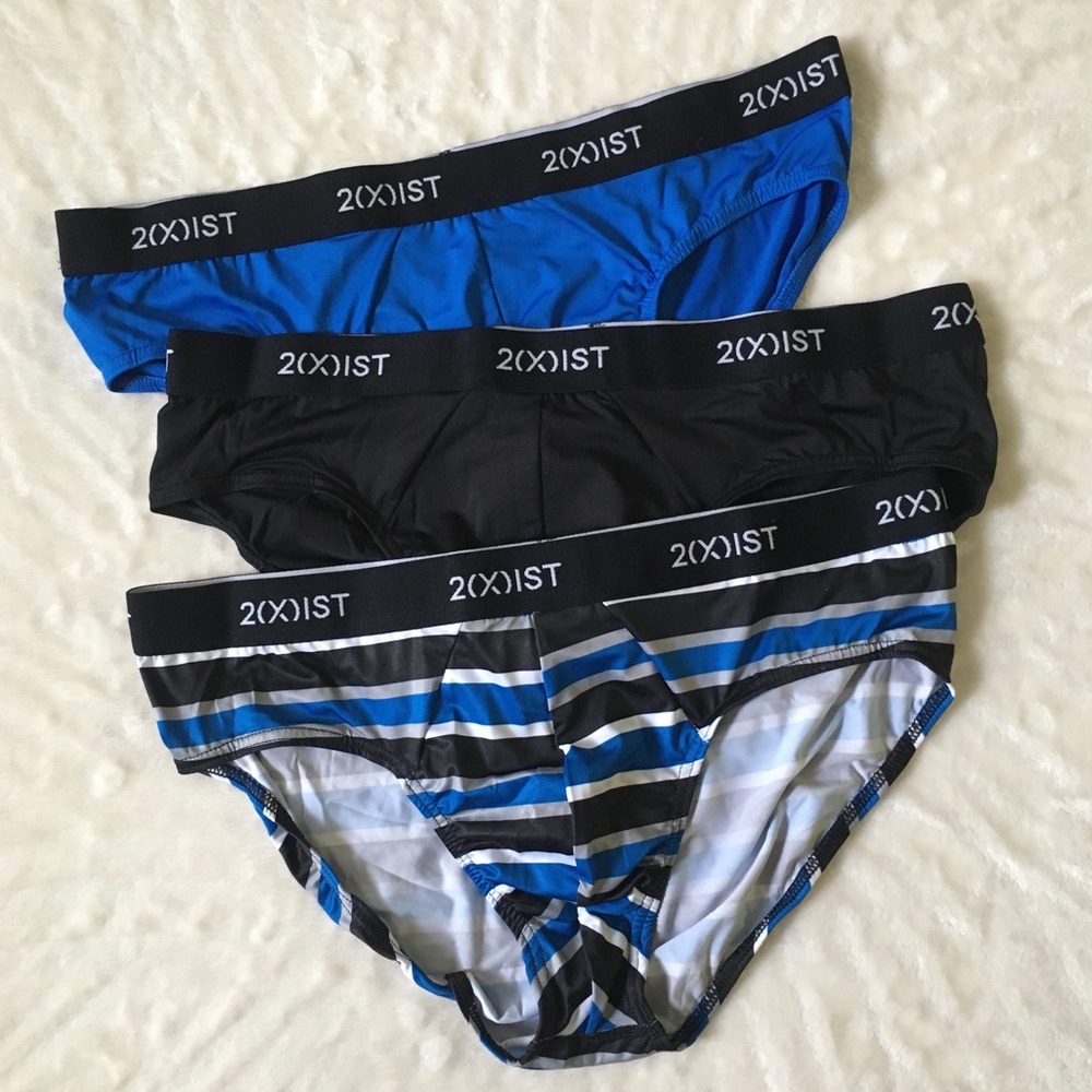 2(x)ist NWT 3 briefs XL stripes blue black white - Picture 3 of 8